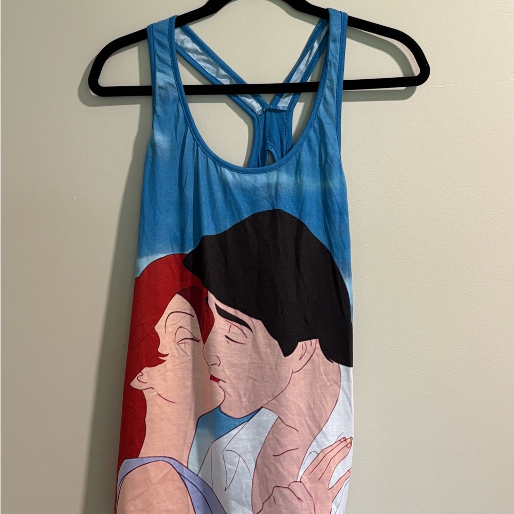 Disney Sky Blue Tank Ariel and Prince Eric the little mermaid kiss wedding tank